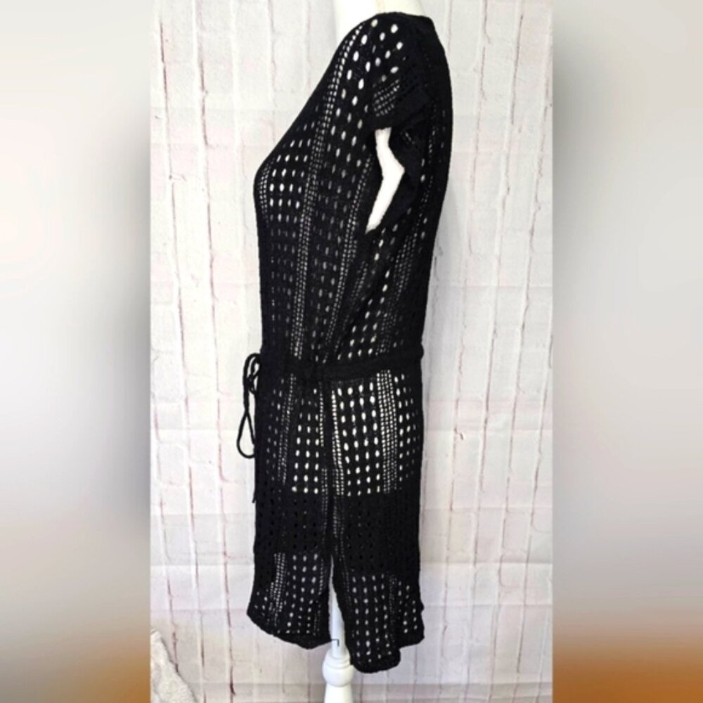 Black Crochet Swim Cover-Up Dress – Boho Mesh Beachwear – Size M - Picture 5 of 11